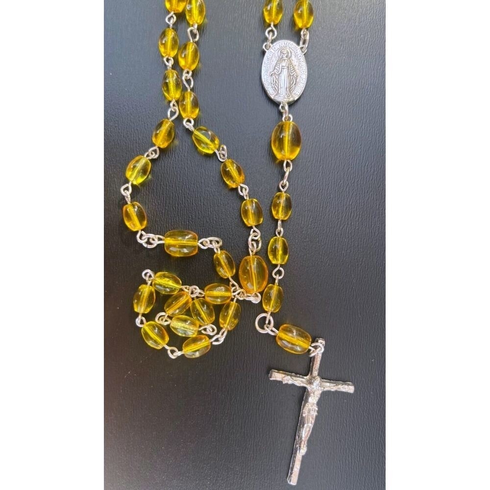 Handmade Rosary From Repurposed Czech‎ Mardi Gras Yellow Glass Beads 1950s